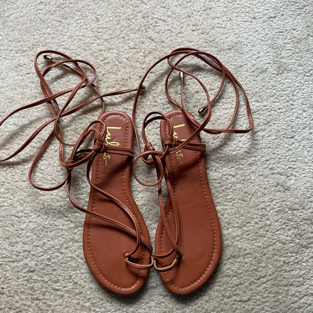 Lulus strappy ankle tie sandals- size 9